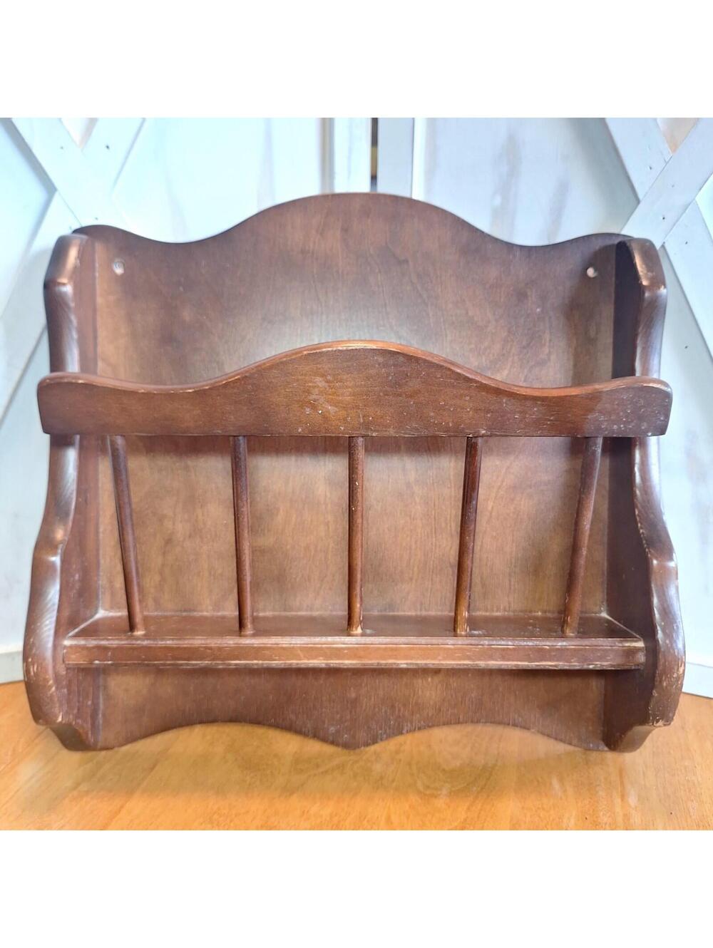 Vintage Wood Wall Hanging Magazine Rack w/Spindles 16"W X 16"H X 4"D